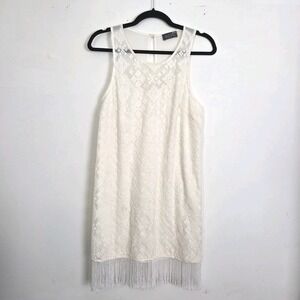 ASTR lace Mini Boho Fringe Bottoms Sleeveless Tank Dress Hippie Coquette Fairy M